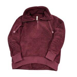 Athleta XS Cozy Burgundy Fleece Pullover Sweatshirt workout gym plum drawstring